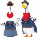 Cowboy Denim Goose Outfit for 23 Inch Lawn Goose – Western Porch Goose Clothes with Red Scarf Hat and Blue Overalls for Garden Outdoor Yard Statue Decoration