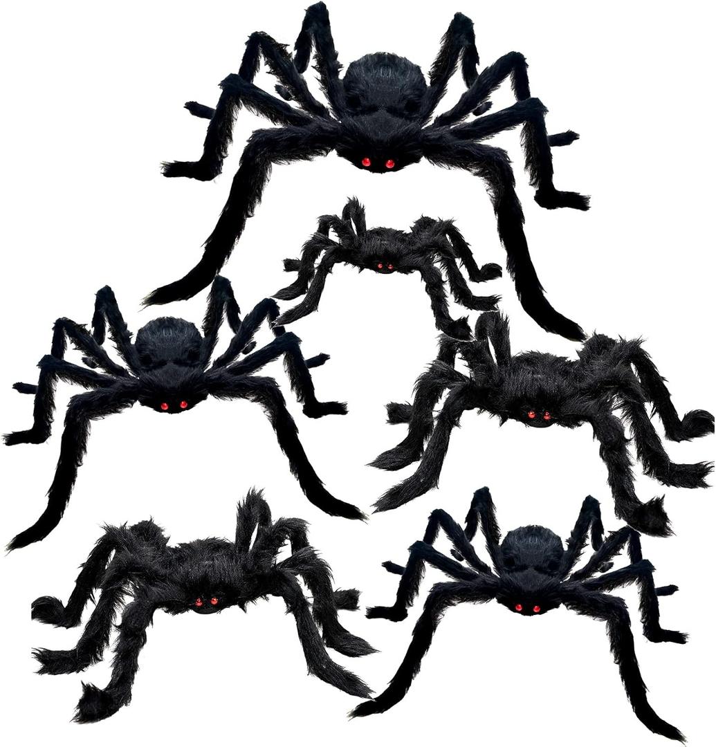 Tuzuaol 6 Pcs Outdoor Halloween Spiders Decorations, Giant Realistic Scary Spiders for Yard Party Haunted House Decor Indoor