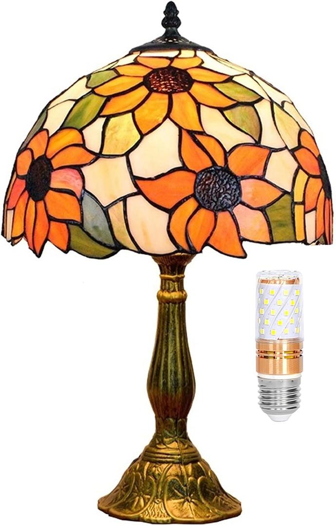 Tiffany Lamp Stained Glass Lamp Sunflower Yellow Bedroom Table Lamp Reading Desk Light for Bedside Living Room Office Dormitory Dining Room Decorate Gift 12x12x18 Include Light Bulb