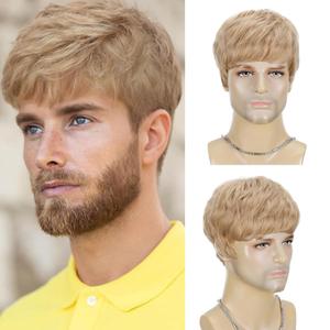 Mens Blonde Wig Short Layered Blond Straight Wig for Male Guys Synthetic Heat Resistant Fiber Natural Dirty Blonde Mens Wig for Halloween Party Anime 90s 2000s Use
