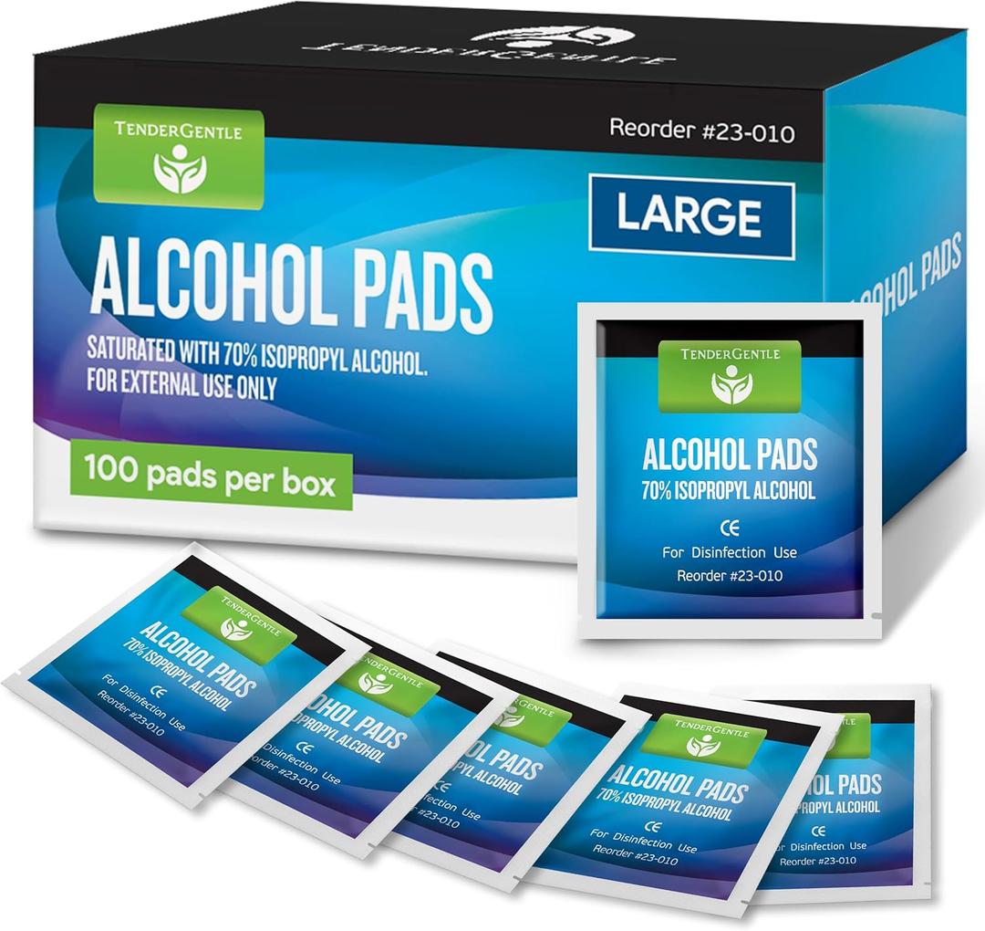 Alcohol Wipes Individually Wrapped - 100 Sterile Alcohol Prep Pads Saturated with 70% Isopropyl - Skin Prep Swabs for First Aid, Injections, Nails, and Medical Use - Large