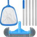 3PCS Cleaning Kit - 12.5'' Brush With Round End & 11'' Skimmer Net Fine Mesh & 5.7 Feet Thick Aluminum Pole 5-Segment, for Above Ground & Inground Pools Ponds