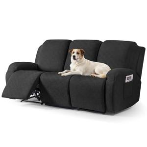 Timeles Recliner Covers for 3 Seater Reclining Sofa Slipcover Furniture Protector for Dogs and Pets Stretch Soft Washable (Three-Seater, Black)