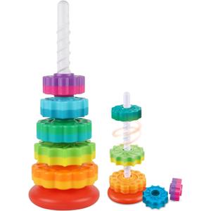 Baby Spinning Stacking Toys for Toddlers 1-3, Rainbow Ring Stacker Montessori Toys for Babies 6-12 Months, 1 2 3 One Year Old Girl Boy Christmas Birthday Gifts, Autism Sensory Learning Toy (14 inches)