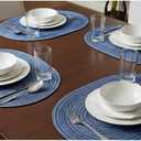 Woven Placemat Set of 4, Oval Place Mats, 12"X18" Wipeable Placemats, Heat-Resistant Durable Table Mats for Dining Table Easy to Clean (Blue)