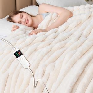 Heated Blanket Electric Thick Striped Flannel Heating Blanket Throw Blanket 50"x60",10 Heat Settings, 1-12 Hour Auto Off, Fast Heating Heating Blanket with Overheat Protection.