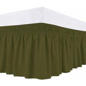 Bed Skirt Green Solid Color Bed Skirt 18 Inch Drop Dark Olive Elastic Wrap Around Bed Skirt Dust Ruffle for Queen Size Bed