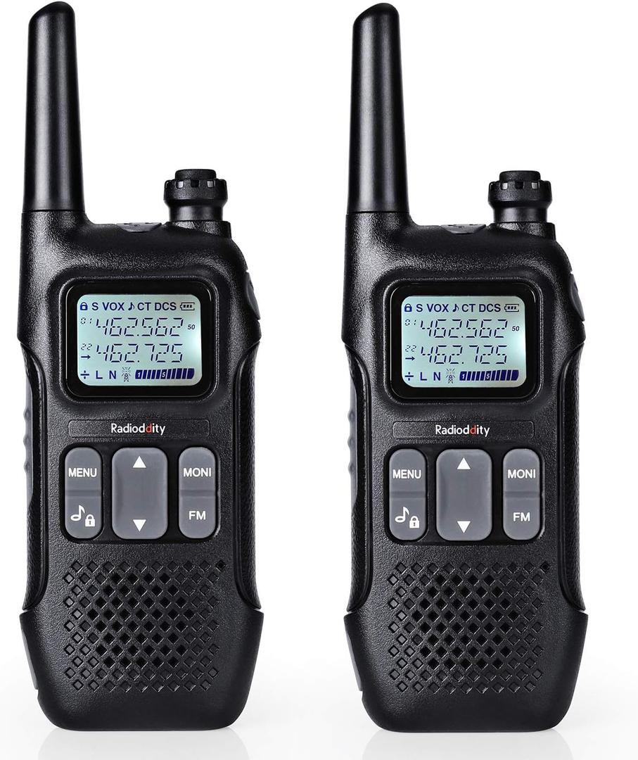 Radioddity FS-T1 FRS Two-Way Radio Long Range License-Free Walkie Talkies NOAA, 22 Channels 154 Privacy Codes with Earpiece, USB Charging, 2 Pack