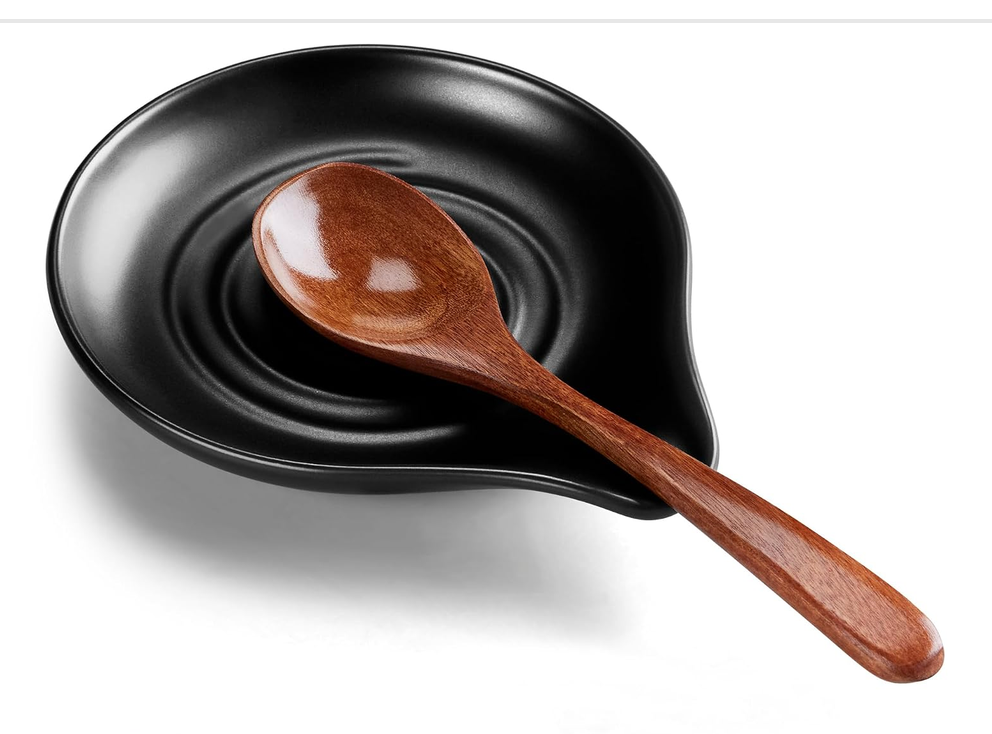 HaWare Spoon Rest for Stove Top, 5.1" Ceramic Spoon Holder, Matte Black