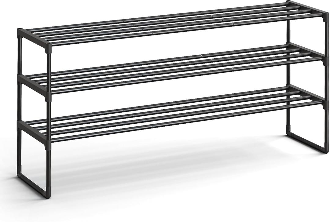 SONGMICS Shoe Rack, 3-Tier Shoe Organizer, Metal Storage Shelf, Upright or Upside Down, for 20-24 Pairs, Stackable, for Entryway, 11.8 x 46.1 x 21.7 Inches, Black ULSA033B01