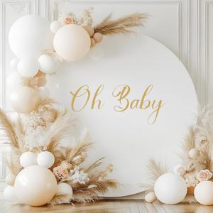 Gallety 7.2 FT White Round Backdrop Cover for 5 to 7.2ft Circle Arch Stand with Oh Baby Decal Sign - Adjustable Polyester Arch Backdrop Cover for Wedding Arch Birthday Party Photography Decoration