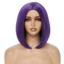 Dark Purple Bob Wig for Women 12 Inch Straight Dark Purple Wigs Middle Part Heat Resistant Synthetic Wig