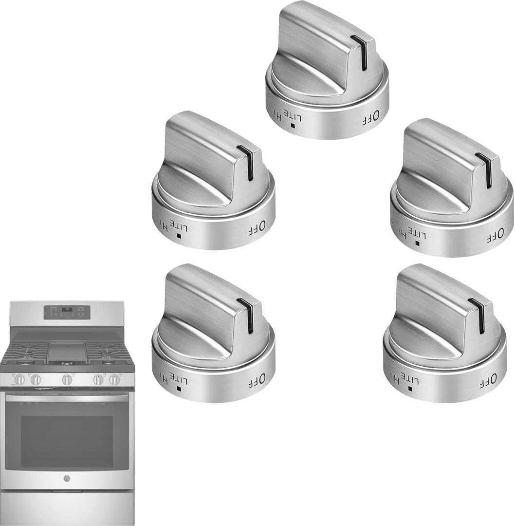 Updated WB03X24818 Stove Knob Replacement for GE Gas Stove AP5989029 PS11729081 EAP11729081,etc. Premium Stainless Steel Stove Replacement Knobs for Ge Gas Range Stove, 5PackNot Universal