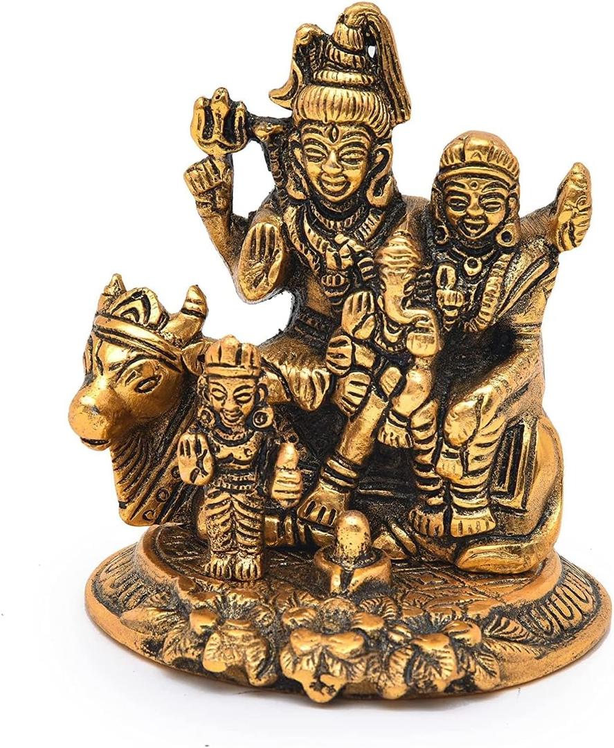 Shiva Family Made of Metal Shiv Parivar Parvati Ganesha Kartik Idol Statue Traditional Figurine for Home Office Temple Puja Decoration Gift (4 Inch)