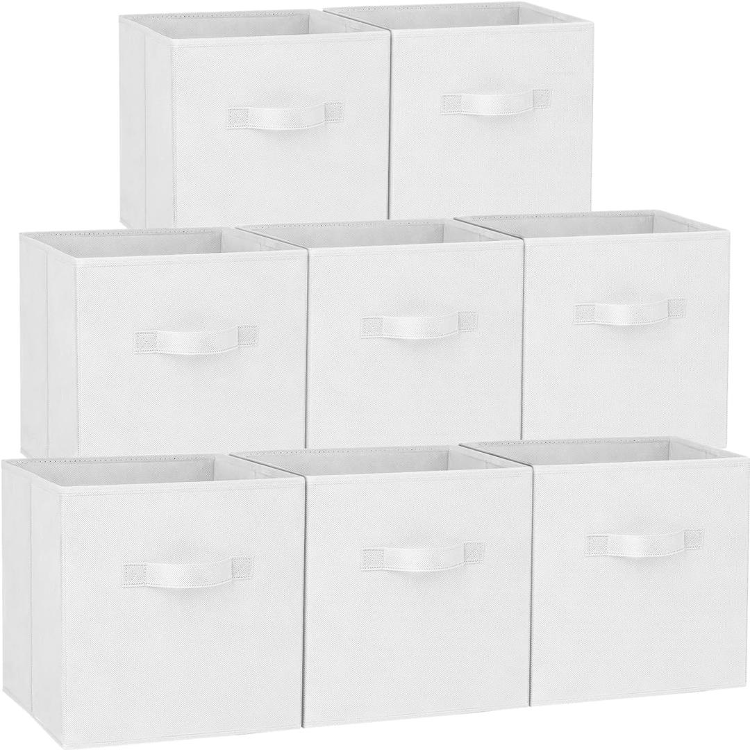 Criusia Storage Cubes - 11 Inch Heavy Duty Fabric Storage Bins for Shelves Closet Cube Organizer - 8 Pack Collapsible Cube Storage Bins Baskets for Clothes Blankets Toys - Nursery Organization (White)