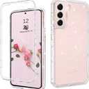 DUEDUE for Samsung Galaxy S22 6.1" 5G Case Glitter Full Body Protective 3 in 1 Heavy Duty Hybrid Hard PC Rugged Shockproof Women Girls Transparent Bling Sparkle Cover Phone Case for Samsung S22, Clear