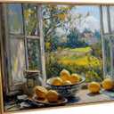Framed Vintage Kitchen Lemon Wall Art Yellow Lemon Still Life Wall Decor Oil Paintings Vintage Country Farmhouse Window Scene Garden View Prints Artwork for Living Room Dining Home Decoration 16x24