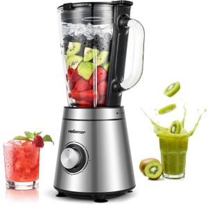 Blender,Blenders for Kitchen,Glass Blender for Shakes and Smoothies,crush ice,51oz Glass Jar,Simple Speed Dial,Black + Stainless Steel