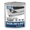 TARPAL 30x50 Feet Tarps Silver 10.5Mil Multipurpose Protective Cover Heavy Duty Tarp Waterproof, Snow or UV Protection, Durable Reinforced Edges