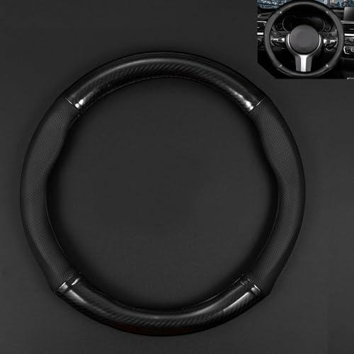 DACIRTY O-shaped Steering Wheel Cover, Carbon Fiber Pattern Anti-slip Wear-resistant Sweat-absorbent Microfiber Leather Steering Wheel Protector, Four Seasons Universal Accessory (Black)