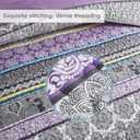 3 Pieces Colorful Boho Quilt Set Full Queen Size, Purple n Grey Bohemian Striped Printed Bedding Bedspread Coverlet Set for Summer, Soft Lightweight Microfiber Quilt with 2 Shams (88x88 inches)