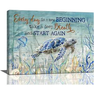 Sea Turtle Wall Art Turtle Pictures Wall Decor Inspirational Quotes Canvas Painting Print Ocean Artwork Modern Home Decor Framed for Living room Bedroom Bathroom
 16"X24"
