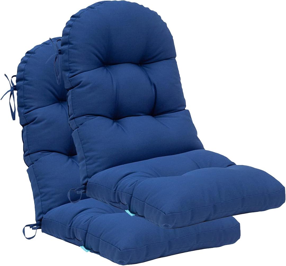 QILLOWAY Indoor/Outdoor High Back Chair Cushion for Adirondack,Spring/Summer Seasonal All Weather Replacement Rocking Chair Cushions. (Set of 2, Royal Blue)