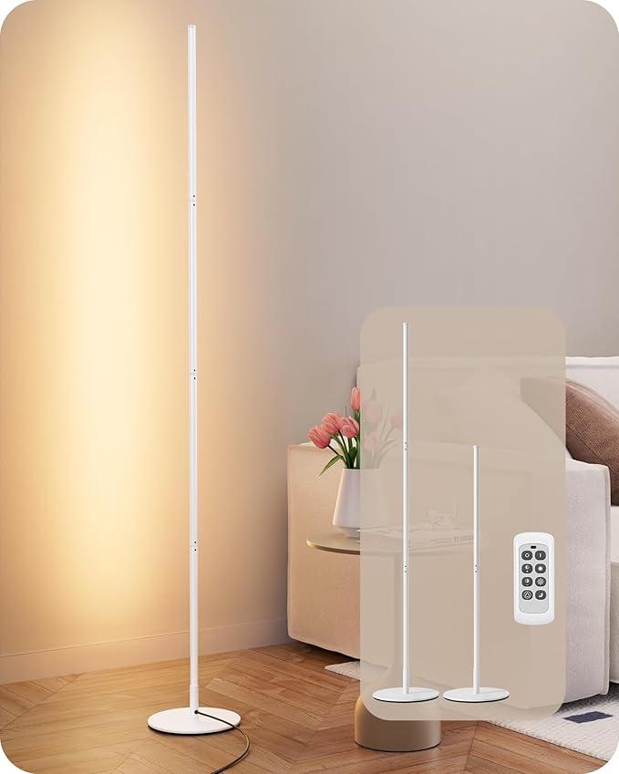 Corner LED Floor Lamp,  Corner Light with Remote,  Minimalist Floor Lamp for Bedroom, Living Room, Office, White