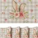 Artoid Mode Buffalo Plaid Rabbit Ears Flowers Vinyl Easter Placemats Set of 4, 12x18 Inch Wipeable Non-Slip PVC Place Mats for Party Kitchen Dining Decor