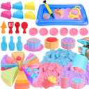 Cake Play Sand Toys, Sensory Bin with 3 Colors Sand, Inflatable Sandbox & Air Pump, 12 Cake & 5 Shaped Molds, Tools, Art Kit Gift for Kids Toddlers Girls Boys Ages 3 4 5 6 7 8 9 Years Old