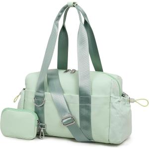 Everyday Mini Gym Bag for Women 2.0, Small Tote with Zipper Compartment Waterproof Travel Duffle Cute Handbag Workout Carry On with Removeable Shoulder Strap & Coin Wallet Easy to Clean - Green