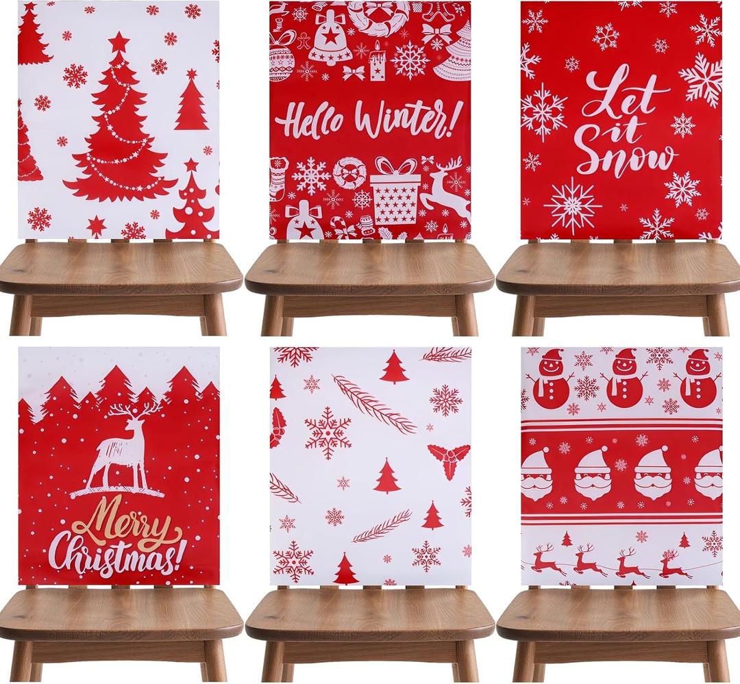 Zcargel 6 Pcs Christmas Chair Covers Set Winter Xmas Tree Snowflake Elk Dining Room Seat Holiday Dining Chair Slipcovers Protector Kitchen Dining Room Decor Festival Party Decoration