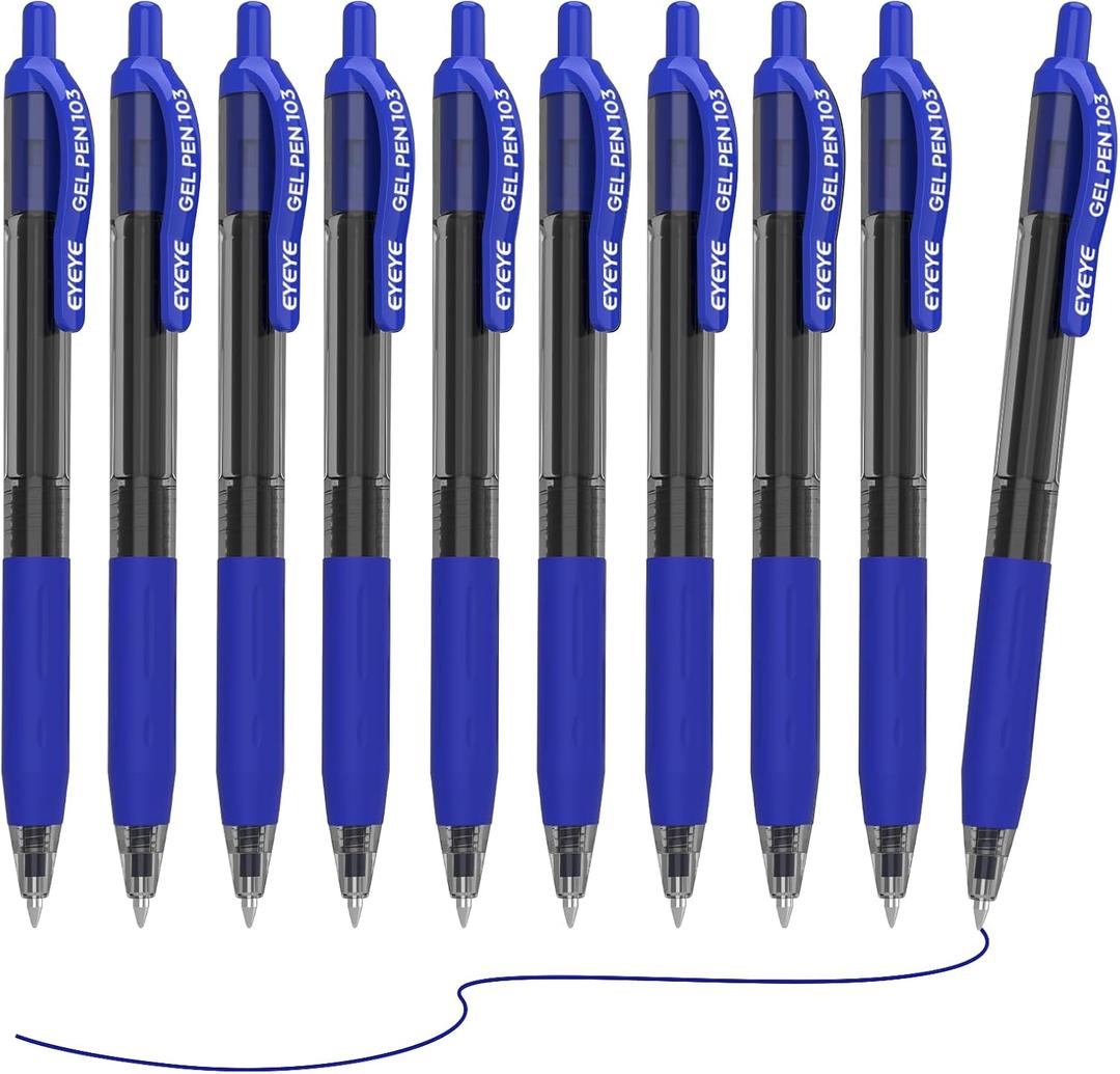 EYEYE G-103 Retractable Gel Pens 0.7mm, 10 Pack 0.7 mm Blue Ink Medium Point Ballpoint Pen Quick Drying, Pen Fine Point Smooth Writing Pens for for Office School Supplies