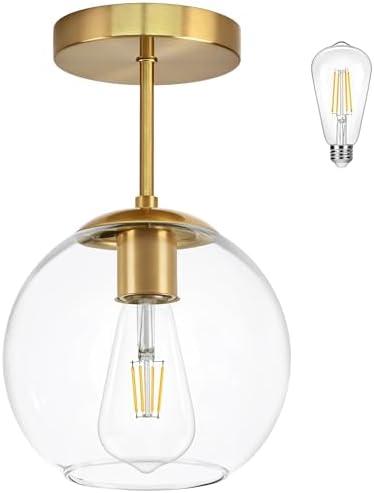 Bagood Gold Semi Flush Mount Ceiling Light Fixture with Clear Glass Light Fixture Mid Century Light Fixtures Gold Semi Flush Ceiling Light Fixtures for Dining Room Kitchen Island (Bulb Incl)