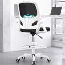 Tall Drafting Chair with Footrest Ring for Home and Work, Ergonomic Home Desk Office Chair with Flip up Arms and Lumbar Support, Extended Height Executive Home Desk Office Chair(White)