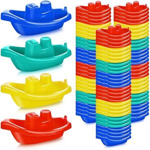 Woanger 100 Pcs Little Boat Bath Toys Stackable Floating Plastic Toys for Baby and Toddler Summer Pool and Bathtub Party, Vibrant, 4 Colors (Colorful)