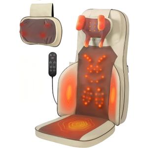 Bz&Rl Shiatsu Neck and Back Massager for Chair - Back Massager for Pain Relief Deep Tissue, Shoulder & Leg Muscle Relaxation, Ideal Gift for Men & Women (Khaki)