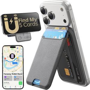 Fanseesy for MagSafe Wallet, Works with Apple Find My,5 Card Holder with Stand, Magnetic Phone Wallet Stand for iPhone 17/16/15/14/13/12 Pro Max Air Plus, RFID Blocking Vegan Leather,Dark Grey