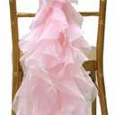 Milk Yarn Chair Cover, Tulle Chair Back Cap Covers for Bridal Shower, Wedding, Baby Shower Decoration Long Tulle High Chair Skirt Slipcovers (Pink, 2pcs)