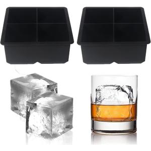 Large Ice Cube Trays Silicone (2.5-Inches) - Giant Cocktail Silicone Ice Maker, Scotch Whiskey Ice Cube, Easy Release Reusable Ice Cubes,Food Grade (Black, 8 Tray)