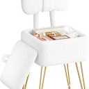 Small Vanity Chair with Storage and Folding Back, 14.2" D x 12.6" W x 28.3" H Soft Storage Ottoman, Footrest Stool, Teddy Fleece Vanity Stool for Makeup, Bedroom, Living Room, White