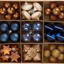 DecorbyHannah Mini Christmas Ornaments, 45ct Small Blue Copper Gold Christmas Tree Decorations, Assorted Tiny Celestial Shatterproof Plastic Decorative Hanging Ball Bulk Set for Xmas Home Table Decor