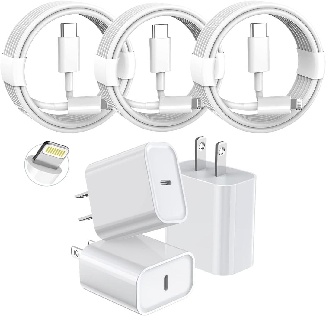 3 Pack Fast Charger iPhone,Apple MFi Certified6FT iPhone Charger Fast Charging USB C Block Wall Adapter 6 Foot Type C to Lightning Cable for iPhone 14 Pro Max/14 Plus/13 Pro/12/12Pro/11/XS/X,AirPods