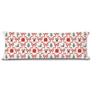 Mancheng-zi Coquette Red Bow Christmas 20x54 Body Pillow Cover Pillowcase with Zipper, Preppy Girly Christmas Decor, Retro Xmas Candy Cane Bow Trellis Decorative Long Hug Pillow Cases for Bed Couch