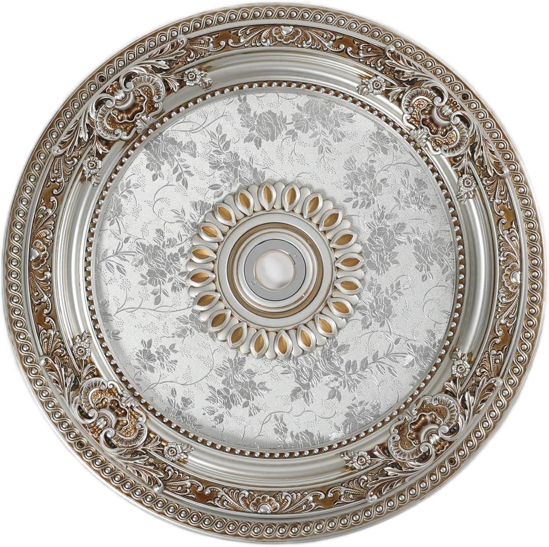24.4 inch Decorative Ceiling Medallion for light fixtures, Silver and Gold Finish