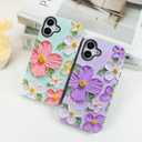 KANGHAR Cute Case for iPhone 16 Case for Women Girls [Compatible with MagSafe] Purple & White Oil Painting Floral Print Pattern Design, Aesthetic Girly Flowers Magnetic Protective Phone Cover