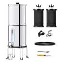1.5G Gravity-fed Water Filter System - NSF/ANSI 42&372 Certified 18/8 Stainless Steel Countertop Water Filtration System - Water Level Window, Reduce 99.9% of Chlorine, for Camping, RVs (Silver)