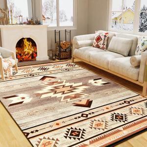 Western Rugs for Living Room Bedroom Non Slip, Aesthetic Home Decor for Dining Table Kitchen Porch Nursery, Washable Throw Rugs with Rubber Backing, 3ft x 5ft, Warm Beige