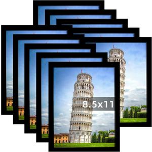 Seseat 8.5x11 Picture Frame Set of 10, Display Pictures 8.5x11 Prints Without Mat, Tabletop or Wall Mounting, Black