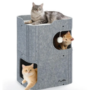 Made4Pets Cat House for Indoor Use, 2-Storey Cube Bed Cave, Covered Hideaway Condo with Scratch-Resistant Felt, Foldable Easy-to-Clean Design for Multi-Cat Homes, Grey